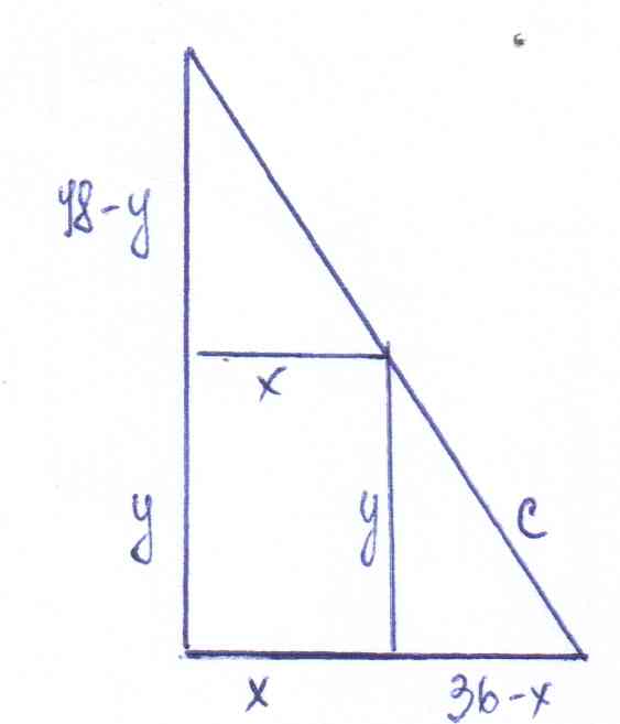 Треугольник вписанный в прямоугольник площадь. Прямоугольник вписанный в прямоугольный треугольник. Прямоугольник вписанный в треугольник. Прямоугольник вписанный в треугольник с прям а. В прямоугольном треугольнике с катетами 36 и 48 на гипотенузе.
