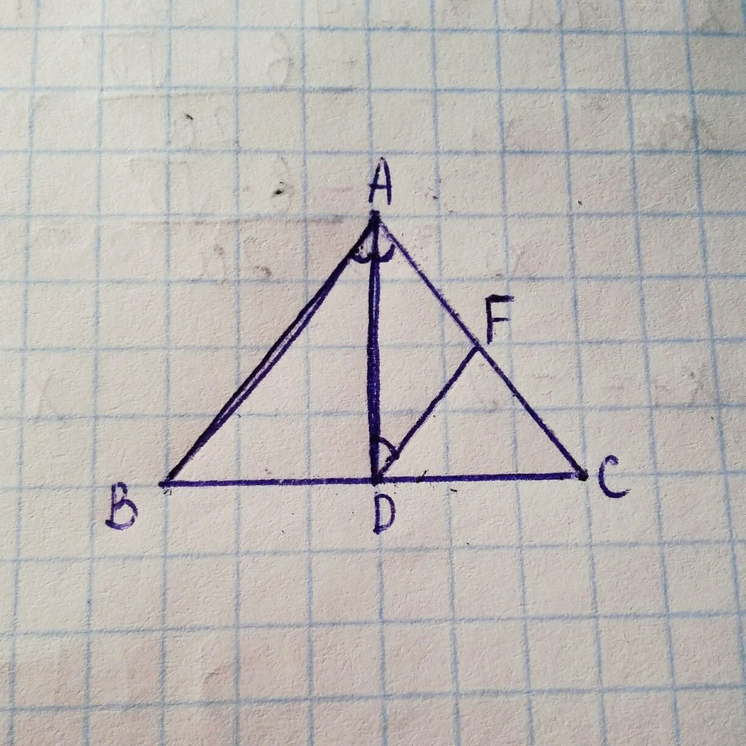 В треугольнике abc проведена биссектриса ad а через точку d прямая параллельная ac