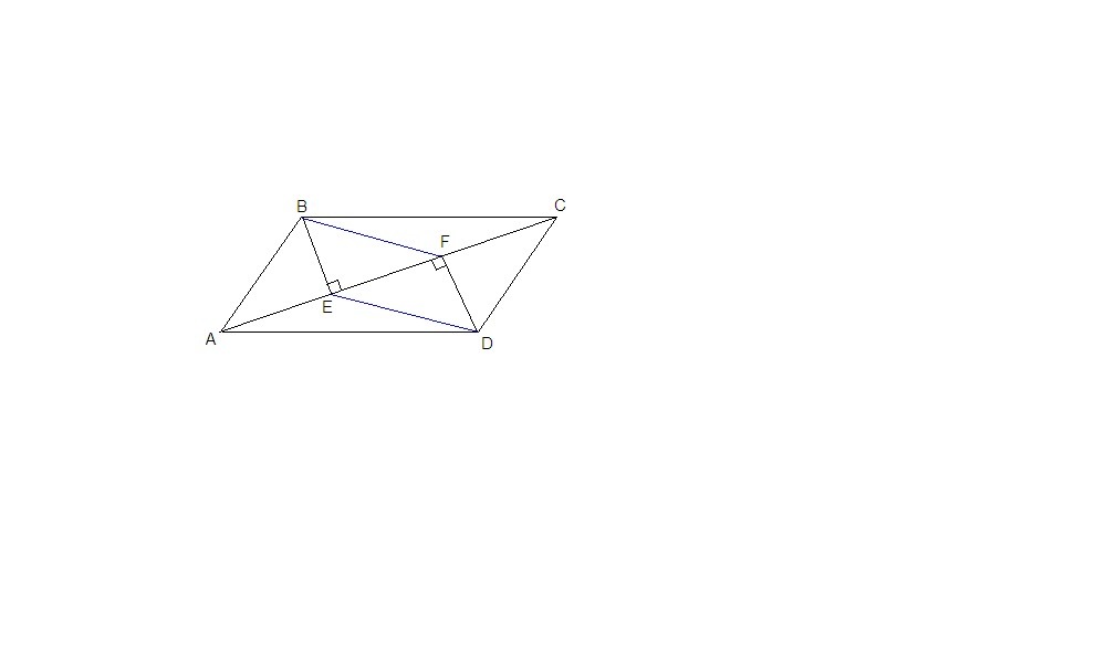 Из вершины б параллелограмма. Перпендикуляр к диагонали параллелограмма. Перпендикуляры из вершин параллелограмма. Перпендикуляр опущенный на диагональ параллелограмма. Через вершину тупого угла b параллелограмма ABCD.