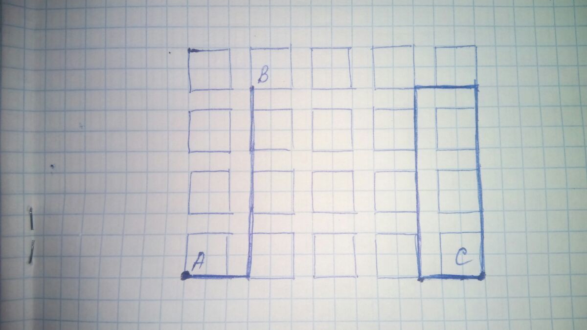 В городе n кварталы имеют форму квадрата. Найдите длину пути от точки до точки б. Сторона квадрата 100 мм. Найдите длину пути от точки а до точки б изображенных на плане. Ученик в тетради клетками изобразил план кварталов изображал.
