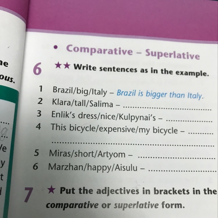Write sentences as in the example?